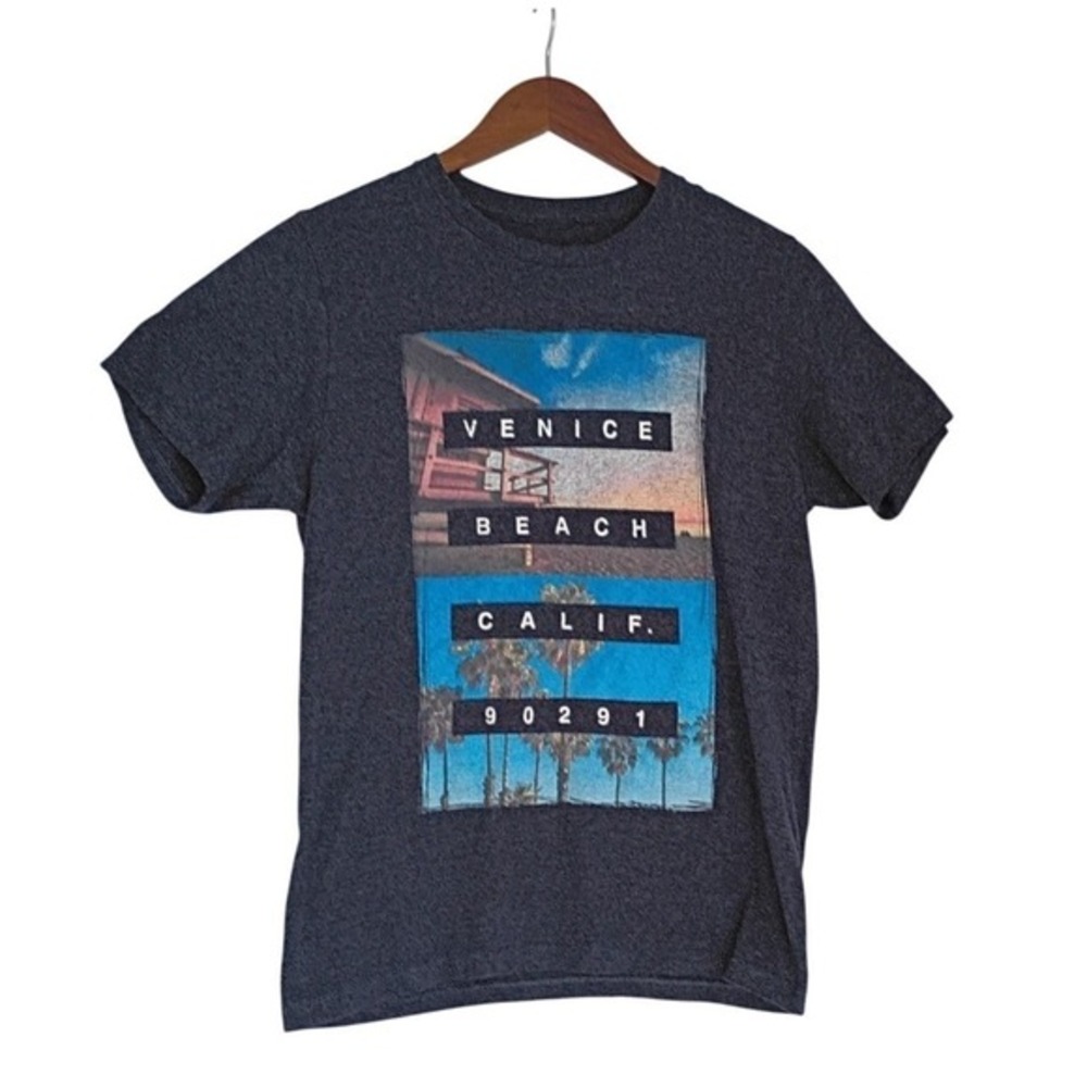 Venice Beach Graphic Tee Blue Cotton Men's M Retro Surf Beach California SURF‎